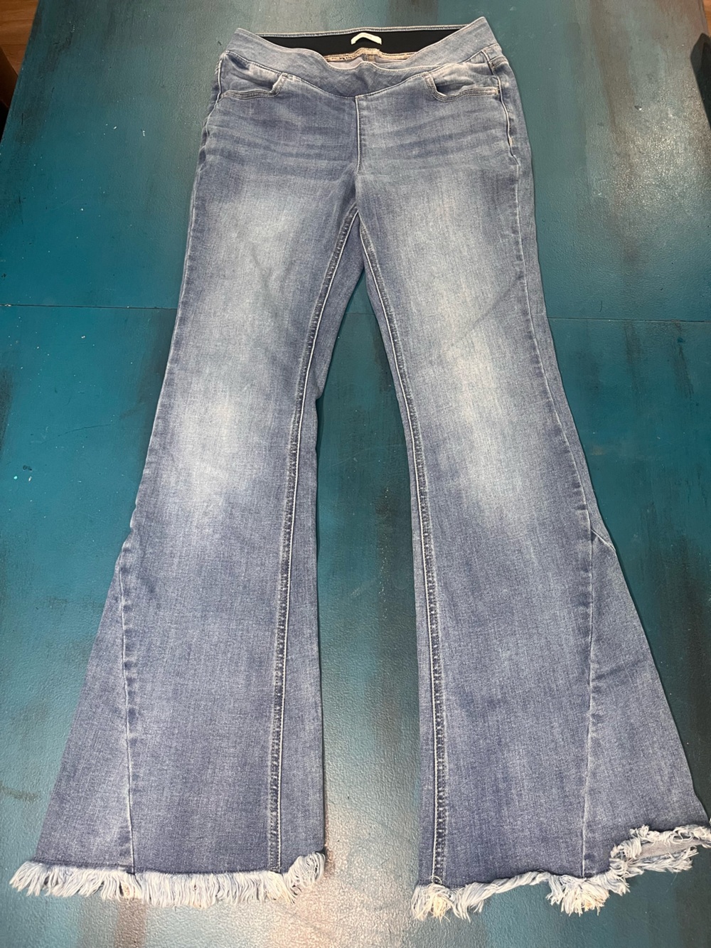 Maurices Light Blue Flared Jeans with Frayed Hem